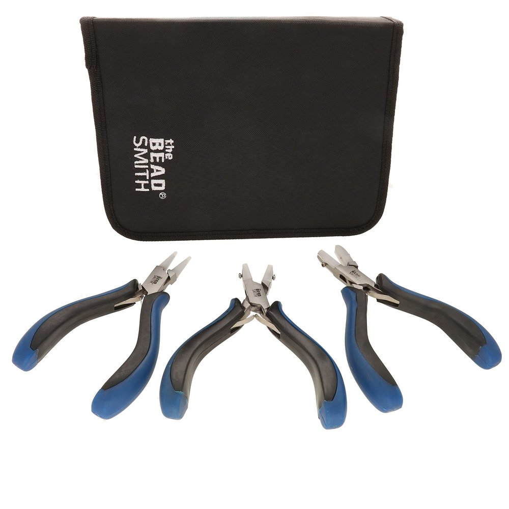 The Beadsmith Nylon Jaw Plier Set Round, Chain & Flat Nose Ergonomic Handle, Double Leaf Springs, Replacement Heads & Carry Case Jewelry Making Tool for Creating Bracelets, Earrings & Necklaces