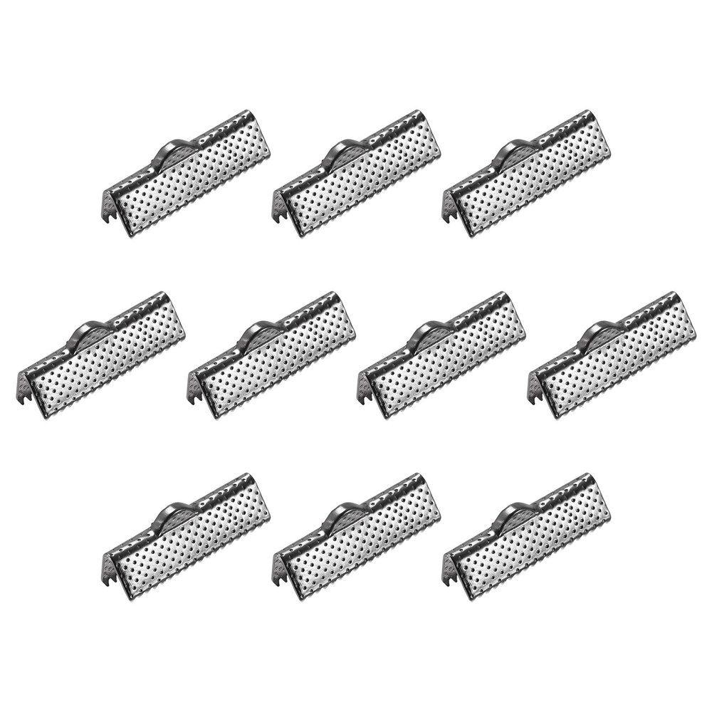 uxcell 50Pcs Ribbon Crimp Clamp Ends, 25mm Bookmark Pinch Cord End Clasps for DIY Craft Making, Metallic Black