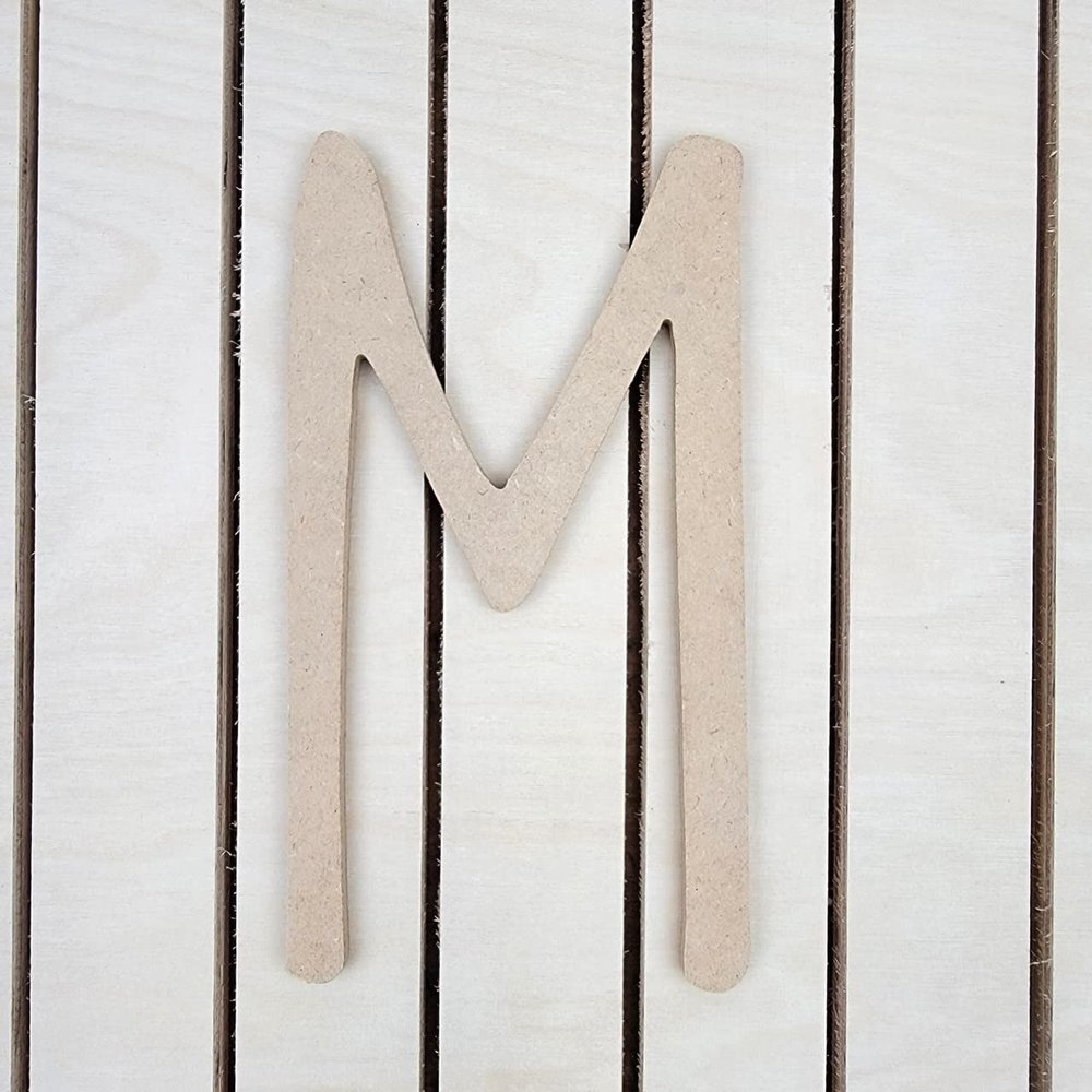 16" Wooden Thin Letter M Unfinished, Skinny Lemon Font, Craft Cutout on 1-8" MDF