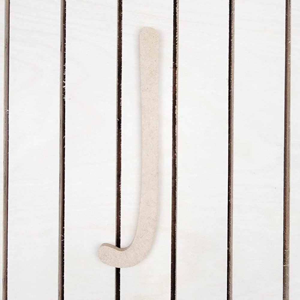 20" Wooden Thin Letter J Unfinished, Skinny Lemon Font, Craft Cutout on 1-4" MDF