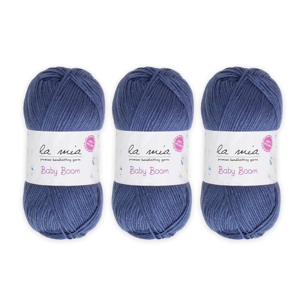 3 Skein La Mia Baby Boom, 100% Antipilling Acrylic Yarn for Knitting and Crochet, Each 100 g (3.5 oz) / 250 m (273 Yards), Weight 3 : Light-Dk, Aviator Blue - 1533