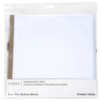 Recollections 20 Sheets (120 Total) 12" x 12" White Scrapbook Refill Pages - Memory Book Page Refills - Bulk 6 Pack