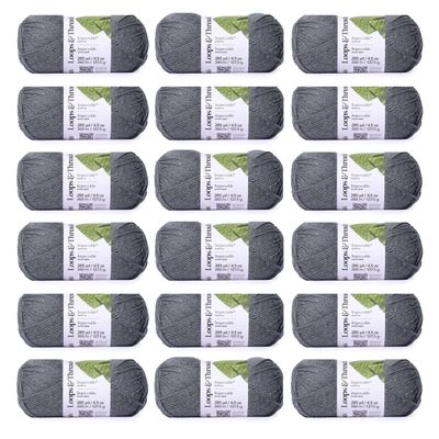 Loops & Threads Impeccable Solid Yarn - Solid Yarn for Knitting, Crochet, Weaving, Arts & Crafts - True Gray, Bulk 18 Pack