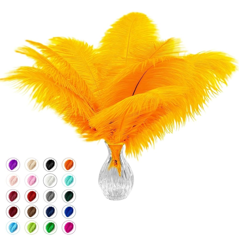 Piokio 40 pcs Gold Ostrich Feathers 12-14 inch(30-35 cm) Bulk for Wedding Party Centerpieces and DIY Clothes Decoration, Gatsby Decorations