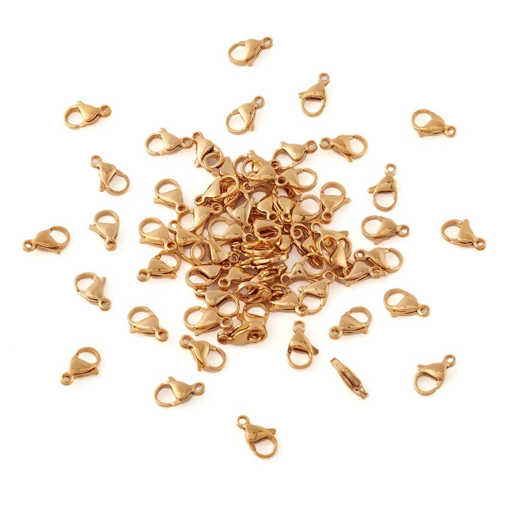 100Pcs 304 Stainless Steel Lobster Claw Clasps Real 24k Gold Plated Parrot Trigger Clasps Tiny Smooth Clasps Connectors 13x8x4mm for DIY Jewelry Making Necklace Bracelet Earring Key Chains