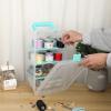 BTSKY Clear Plastic Dividing Storage Box with 4 Deep Compartments Adjustable Storage Bin with Lid Portable Craft Storage Container Multipurpose Sewing Box Art Supply Organizer, 13.9x7.9x6.2 Inches view 2