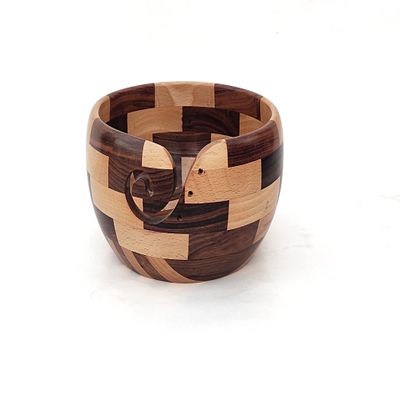 Wooden Yarn Bowl - Wooden Mixed Premium Yarn Crochet Bowl - Handmade Knitting Wool Storage Yarn Bowl for Yarn Balls & Skeins, Birthday Gifts for Mom & Knitting Lovers. (7" x 7" x 4")