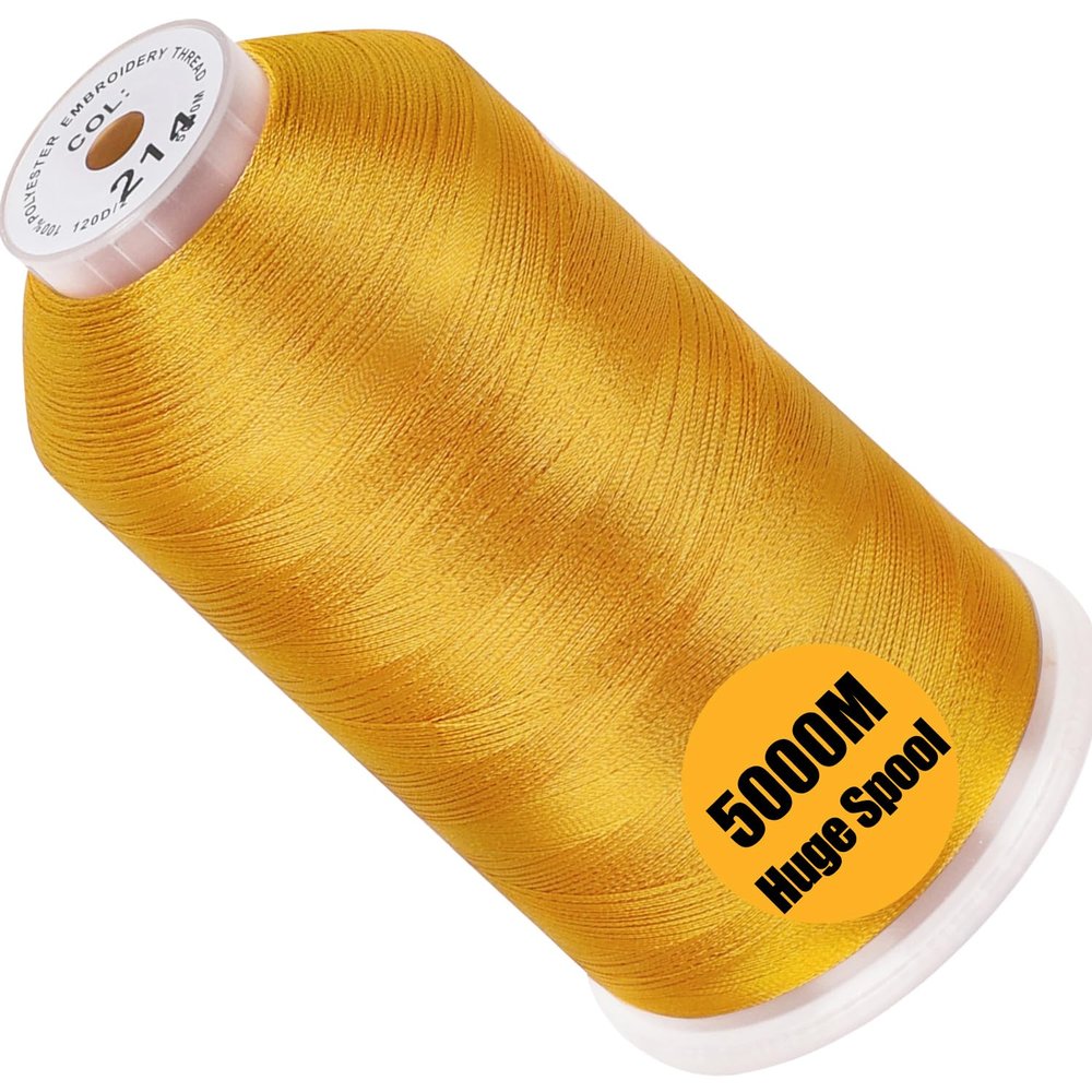 New brothread - Single Huge Spool 5000M Each Polyester Embroidery Machine Thread 40WT for Commercial and Domestic Machines - Deep Gold