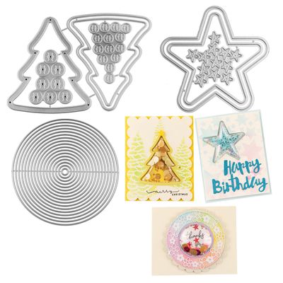 21Pcs/Set Circle, Star, Christmas Tree Dies Cutting for Paper Crafting Arts Metal Cutting Dies for DIY Scrapbooking Paper Card Stencil Die Cuts Moulds Handmade Crafts Scrapbook