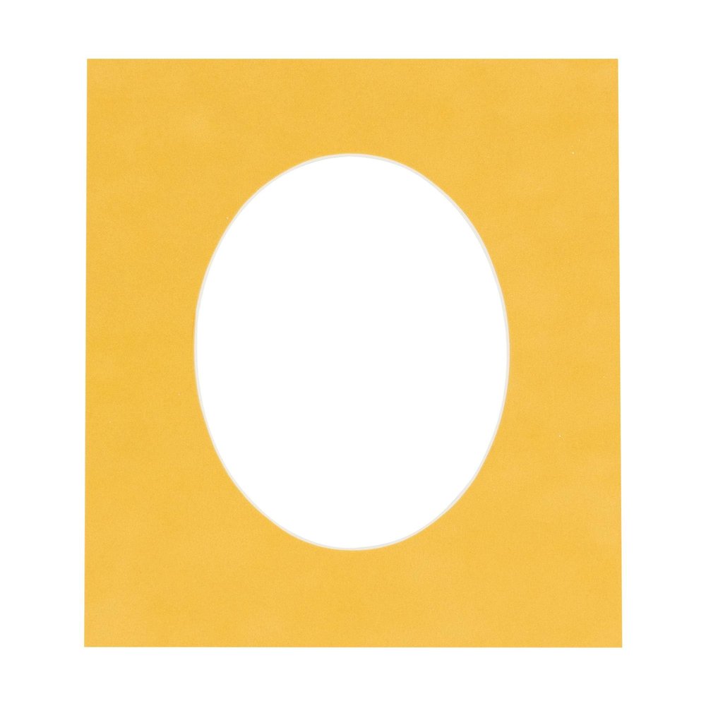 11x14 Mat Bevel Cut for 8x10 Photos - Precut Bright Yellow Oval Shaped Photo Mat Board Opening - Acid Free Matte to Protect Your Pictures - Bevel Cut for Family Photos, Pack of 1 Matboard