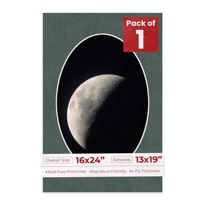 16x24 Mat Bevel Cut for 13x19 Photos - Precut Dark Grey Suede Oval Shaped Photo Mat Board Opening - Acid Free Matte to Protect Your Pictures - Bevel Cut for Family Photos, Pack of 1 Matboard