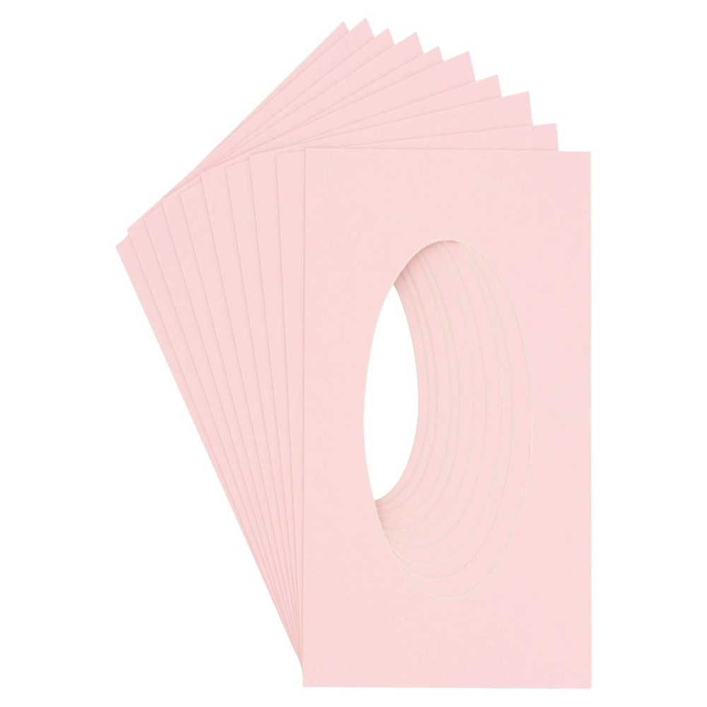 16x24 Mat Bevel Cut for 12x21 Photos - Precut Soft Pink Oval Shaped Photo Mat Board Opening - Acid Free Matte to Protect Your Pictures - Bevel Cut for Family Photos, Pack of 25 Matboards