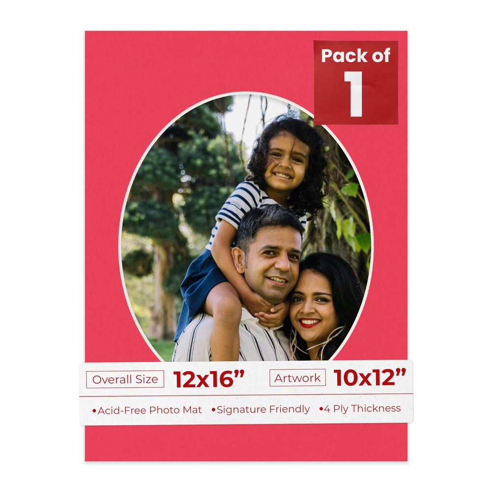 12x16 Mat Bevel Cut for 10x12 Photos - Precut Cardinal Red Oval Shaped Photo Mat Board Opening - Acid Free Matte to Protect Your Pictures - Bevel Cut for Family Photos, Pack of 1 Matboard