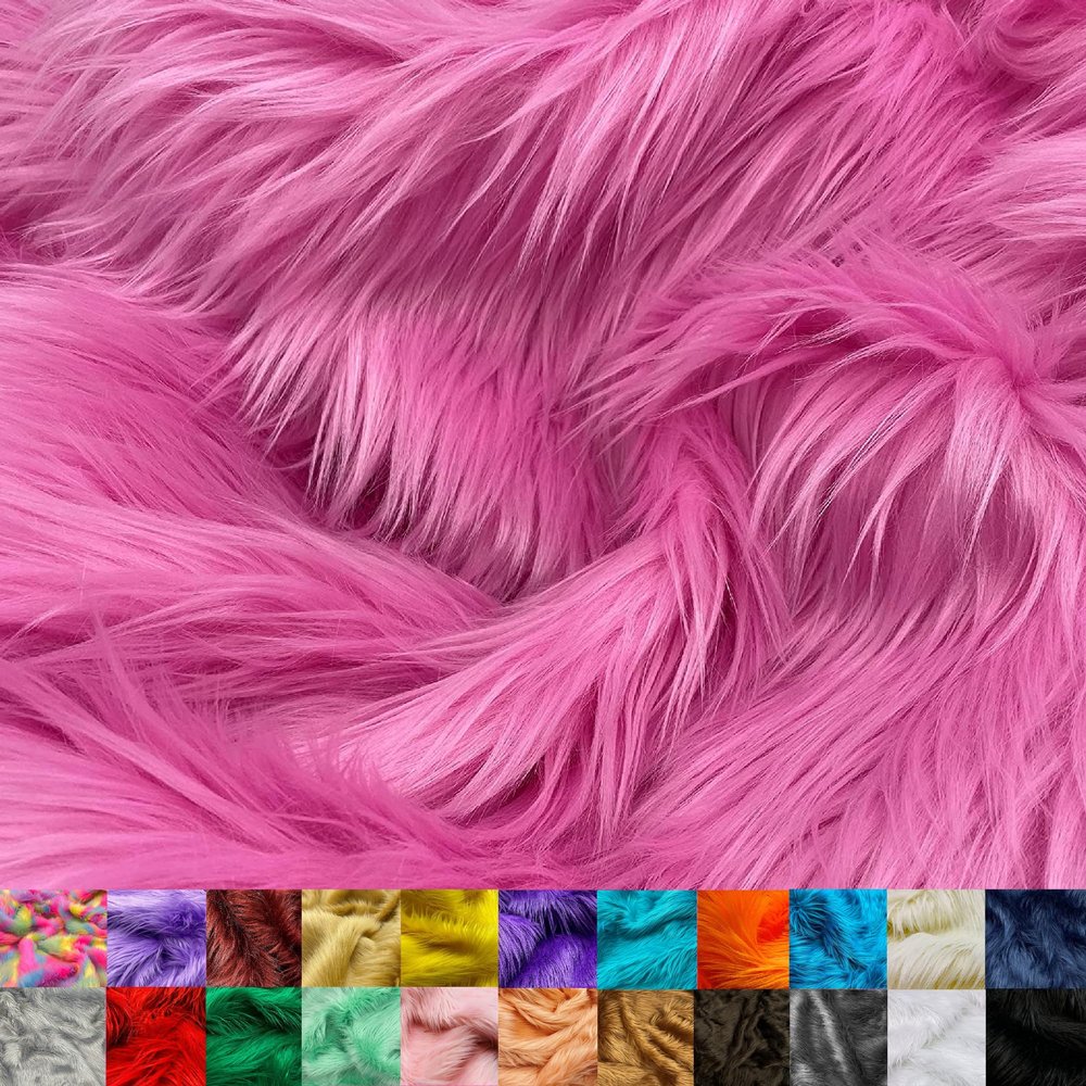 Ice Fabrics Faux Fur Fabric by The Yard - 60 Inches Wide Super Soft and Fluffy Shaggy Mohair Fur Fabric for Costumes, Apparel, Rugs, Pillows, Decorations and More - Bubble Gum - 4 Yards