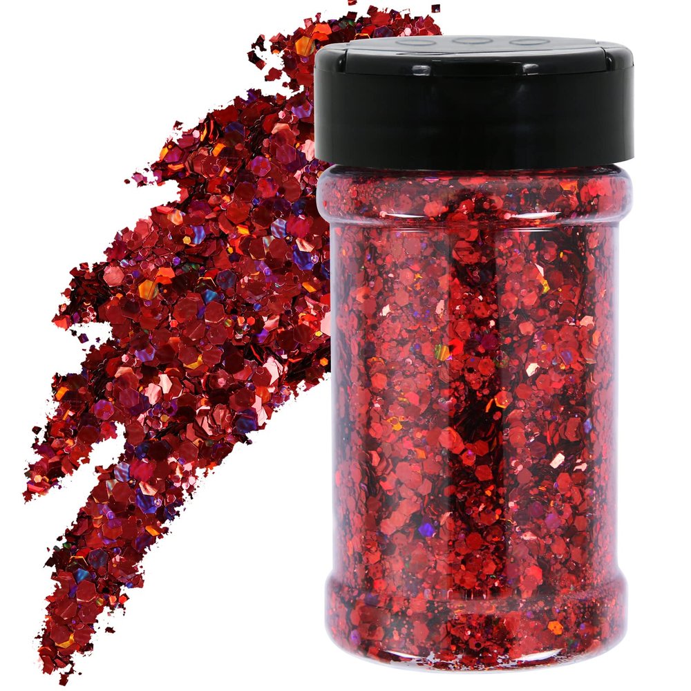 TORC 1 Pound Red Holographic Glitter 16OZ Mix Chunky Glitter Bulk for Resin Craft Cosmetic Art Festival Decoration