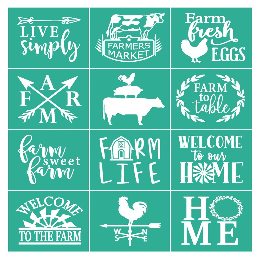 BOOLOOEN Self Adhesive Silk Screen Stencil Farmhouse Stencils Farm Animal Stencils Silk Screen Transfers Reusable Chalk Paste Stencil Paint on Wood, Fabric, Pillow, Wall DIY Home Decor Craft Project