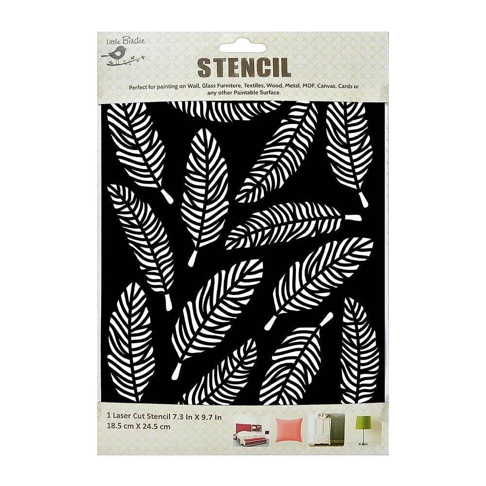 Little Birdie Reusable Stencil 7.3"X9.7"-Feathers