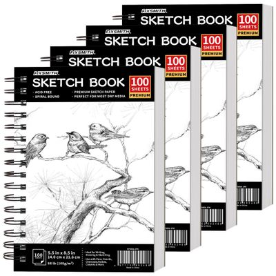 FIXSMITH 5.5"X8.5" Sketch Book | 400 Sheets (68 lb/100gsm) Sketchbook |Acid Free Drawing Paper | Spiral Bound Artist Sketch Pad | for Kids, Beginners, Artists & Professionals | Bright White