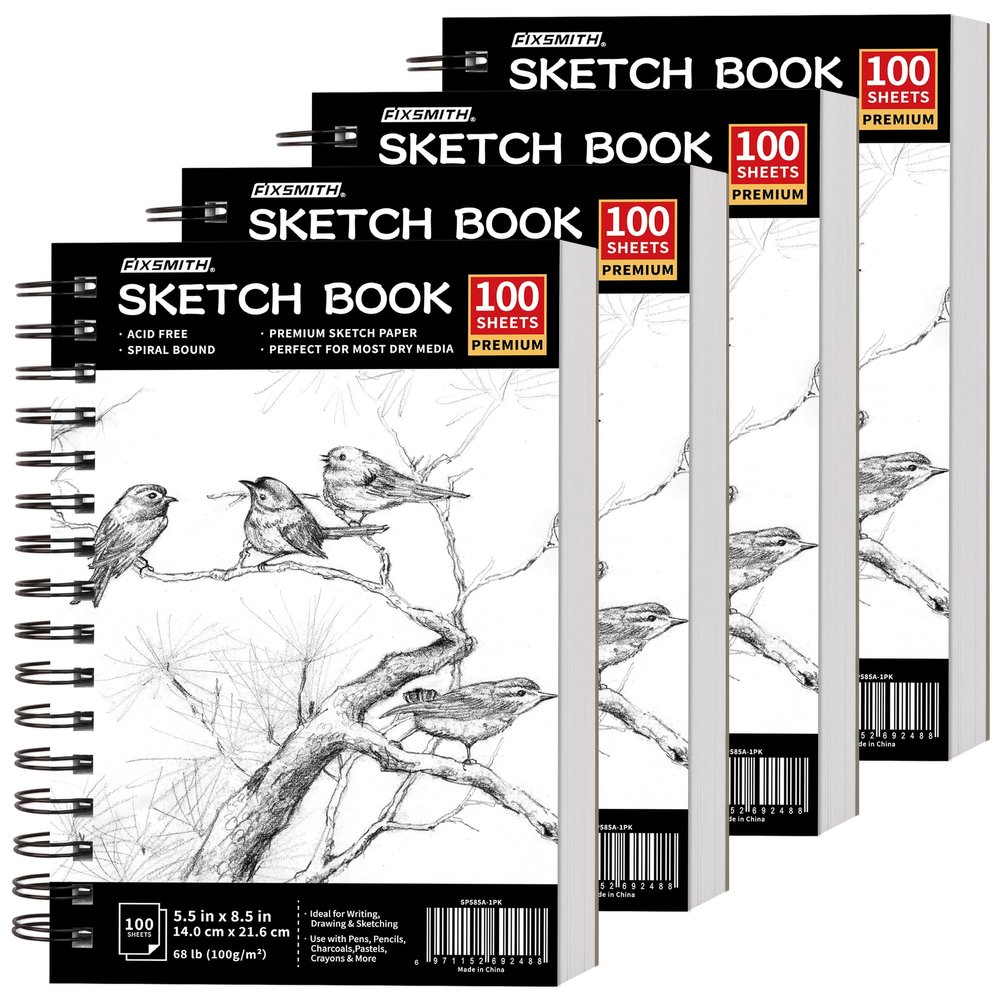 FIXSMITH 5.5"X8.5" Sketch Book | 400 Sheets (68 lb/100gsm) Sketchbook |Acid Free Drawing Paper | Spiral Bound Artist Sketch Pad | for Kids, Beginners, Artists & Professionals | Bright White