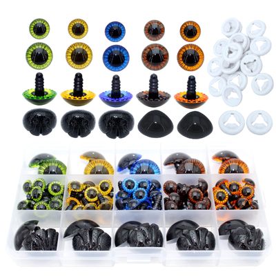 ARTCXC 120Pieces 11/23/26.5mm Safety Eyes and Nose Set with Washers For Crafts,11/23mm 5Colors Sun Style Safety Eyes Plastic Crochet Eyes and 26.5mm Black Safety Nose Dog Nose with Washers for DIY