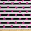 Ambesonne Minimal Faux Suede Fabric by The Yard, Valentines Day Theme on Horizontal Stripes with Hearts Love Graphic, for Indoor Outdoor DIY Projects Upholstery, 10 Yards, Magenta and Charcoal Grey view 1