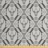 Ambesonne Ethnic Faux Suede Fabric by The Yard, Abstract Tribal Elements Along Deer Heads Image Triangles and Circles, for Indoor Outdoor DIY Projects Upholstery, 3 Yards, Pearl and Charcoal Grey view 1