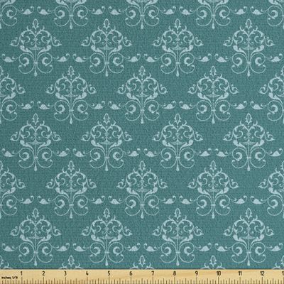 Ambesonne Victorian Faux Suede Fabric by The Yard, Repetitive Floral Ornamentals Curvy Blossom Inspired Motifs Illustration, for Indoor Outdoor DIY Projects Upholstery, 3 Yards, Teal and Pale Blue