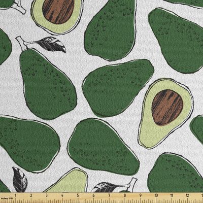 Ambesonne Avocado Faux Suede Fabric by The Yard, Pattern with Doodle Avocado Slices Cut in Half and Leaves Print, for Indoor Outdoor DIY Projects Upholstery, 2 Yards, Emerald Pale Green Brown