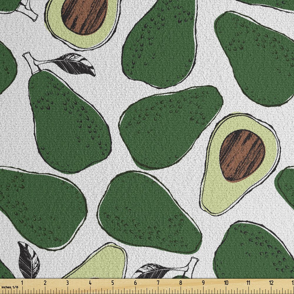 Ambesonne Avocado Faux Suede Fabric by The Yard, Pattern with Doodle Avocado Slices Cut in Half and Leaves Print, for Indoor Outdoor DIY Projects Upholstery, 2 Yards, Emerald Pale Green Brown