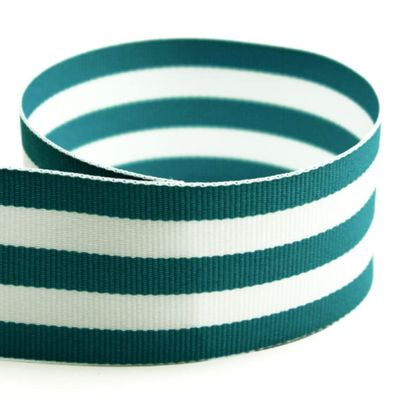 1-1/2" Wide Striped Ribbon, Grosgrain Ribbon, 1.5 Inch Ribbon, Taffy Striped Grosgrain Ribbon for Decoration 20 Yards B | #AA138RK (Teal White)