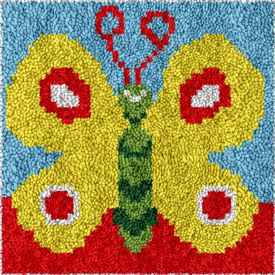 Yglnden Latch Hook Kits Rug Butterfly Crochet Yarn Cushion Colour Pre-Printed Canvas Cover Rug Needlework DIY Hook and Latch Kit Christmas Home Decoration 30x30cm/12 X12inch