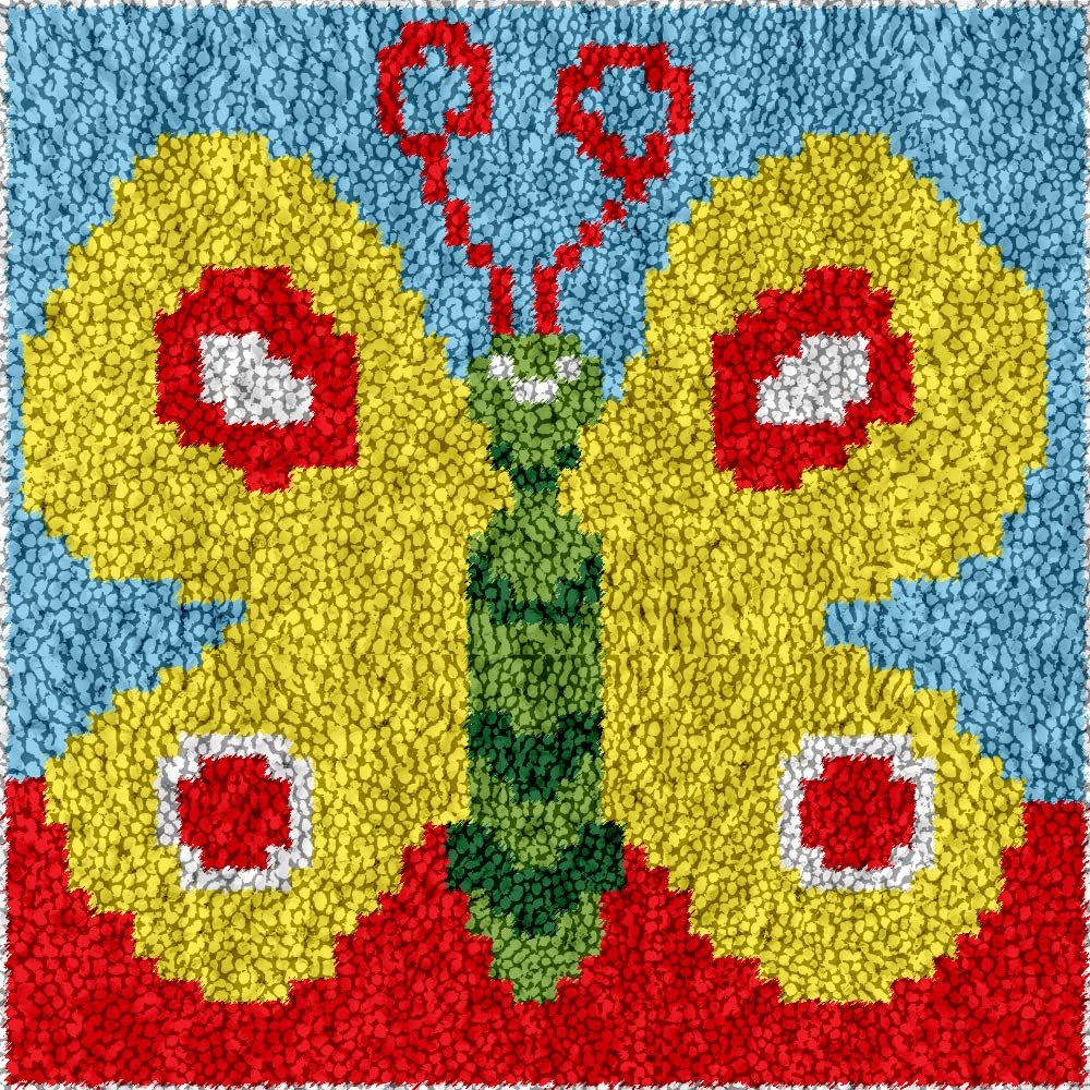 Yglnden Latch Hook Kits Rug Butterfly Crochet Yarn Cushion Colour Pre-Printed Canvas Cover Rug Needlework DIY Hook and Latch Kit Christmas Home Decoration 30x30cm/12 X12inch