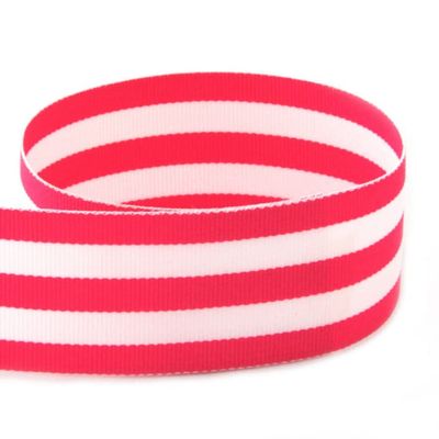 7/8" Wide Striped Ribbon, Grosgrain Ribbon, 7/8 Inch Ribbon, Taffy Striped Grosgrain Ribbon for Decoration 100 Yards A | #AA138RK (Hot Pink White)