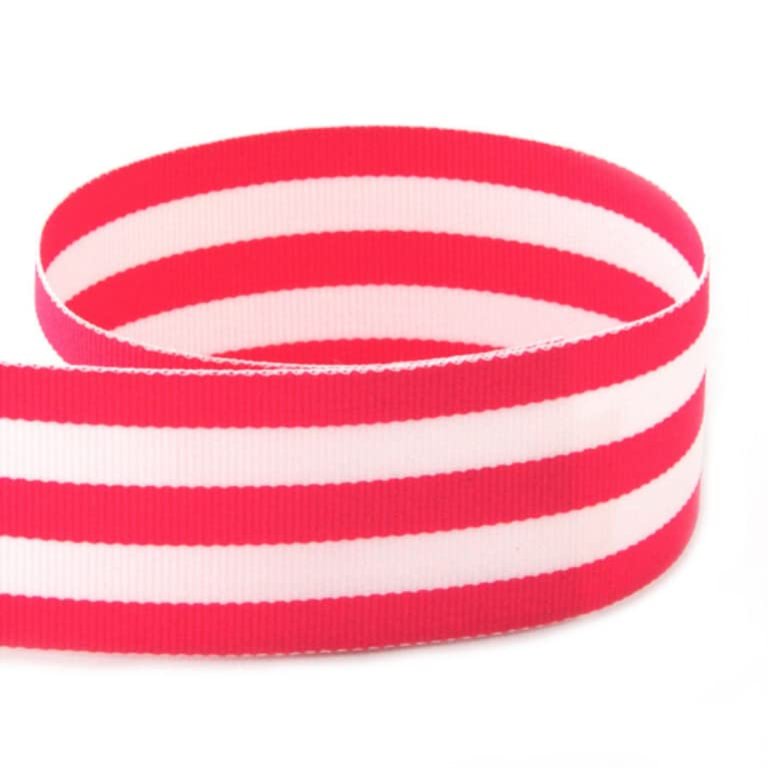 7/8" Wide Striped Ribbon, Grosgrain Ribbon, 7/8 Inch Ribbon, Taffy Striped Grosgrain Ribbon for Decoration 100 Yards A | #AA138RK (Hot Pink White)