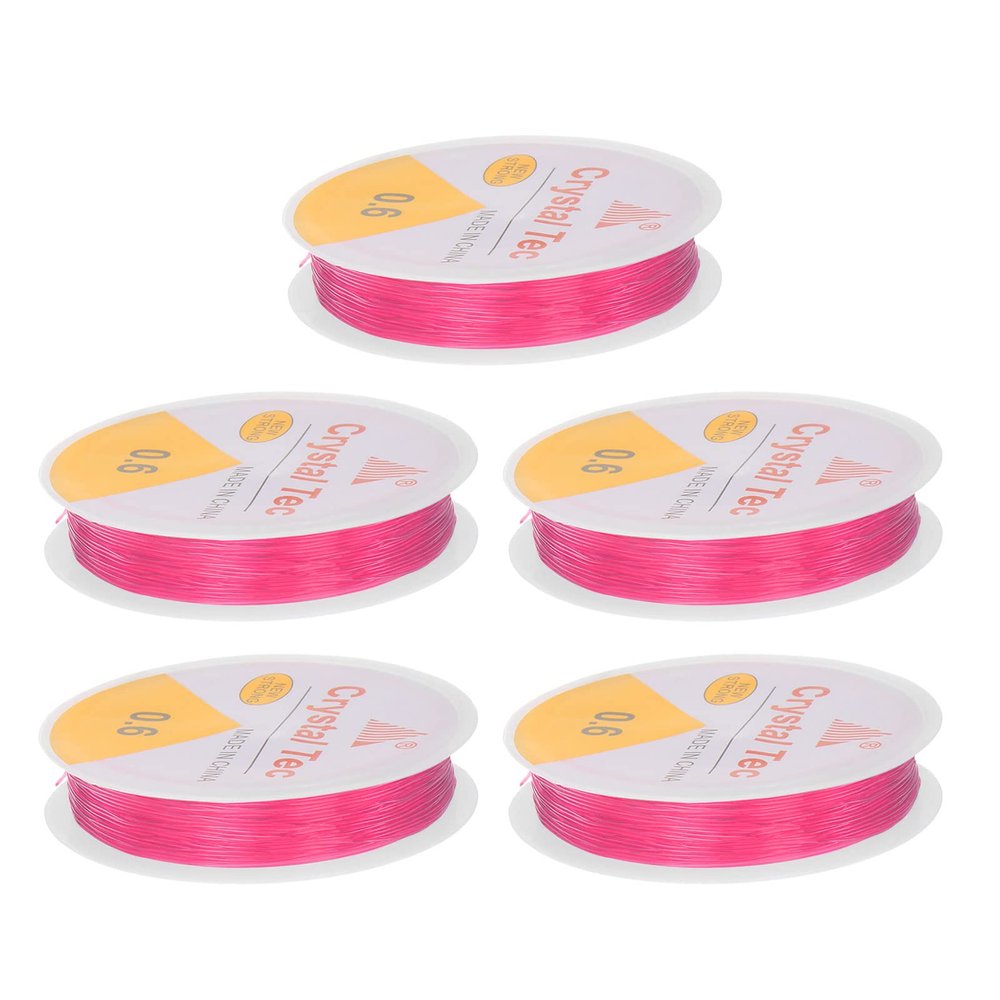 HARFINGTON 5pcs Elastic Beading Cord for Bracelet 0.6mm Stretchy String 33ft TPU Elastic String for Jewelry Making, Necklaces, Beading, Pink
