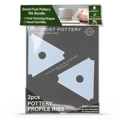 OUTPOST POTTERY Profile Ribs - Precision Pottery Rib Tools Made W/Durable PLA for Consistent Shapes, Floating Designs & Accurate Craft - Texture & Trimming Tools (Good Foot Bundle)