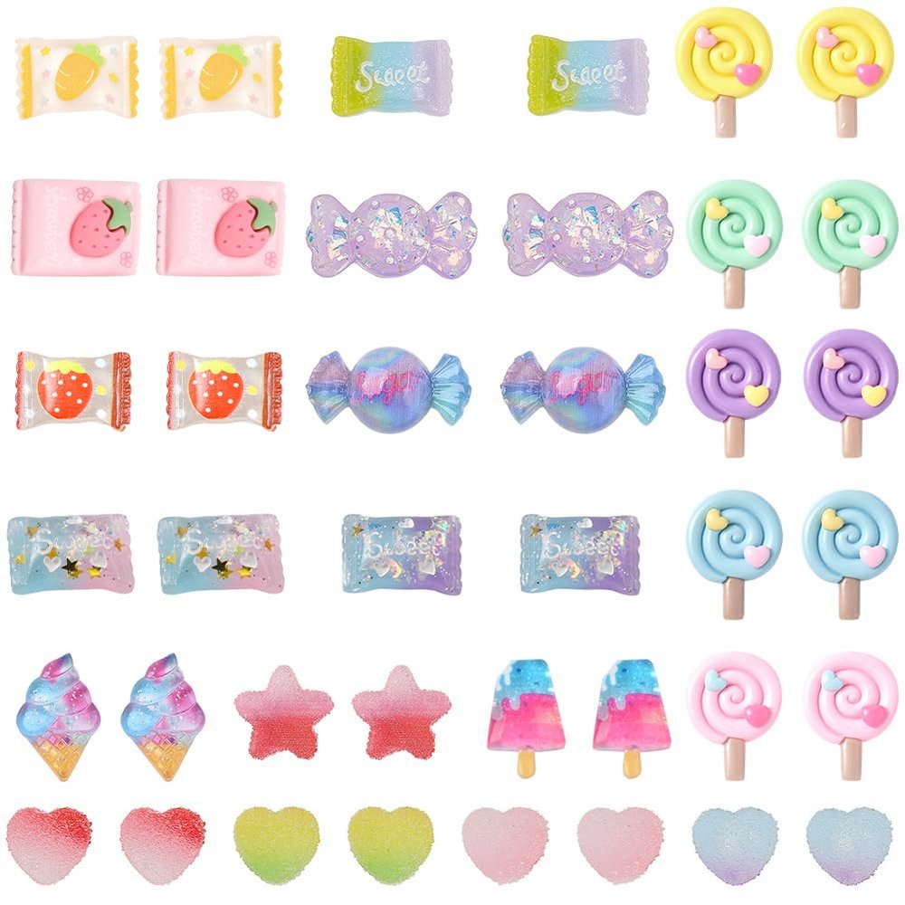SUNNYCLUE 80Pcs 20 Styles Candy Cabochons Icecream Lollipop Cabochon Sweet Food Flatback Charms Resin Beads Charm for Embellishments Flat Back Scrapbooking Deco Supply Crafting Supplies for Adult