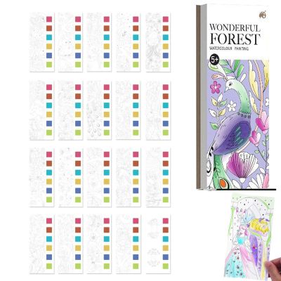 Pocket Watercolor Painting Book, Watercolor Paint Book, DIY Water Color Pigment Coloring Book Watercolor Palette, 20 Sheet Watercolor Paper Bookmarks to Paint Art Crafts Creativity Toys for Children