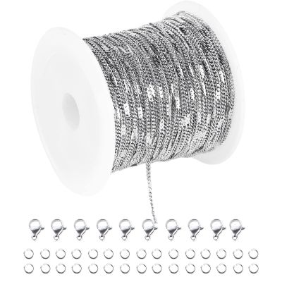UMAOKANG 33 Feet Silver 316 Stainless Steel Chain for Jewelry Making, Twisted Curb Link Chain Bulk with Jump Rings Lobster Clasps for Necklace Bracelet Making DIY Accessories