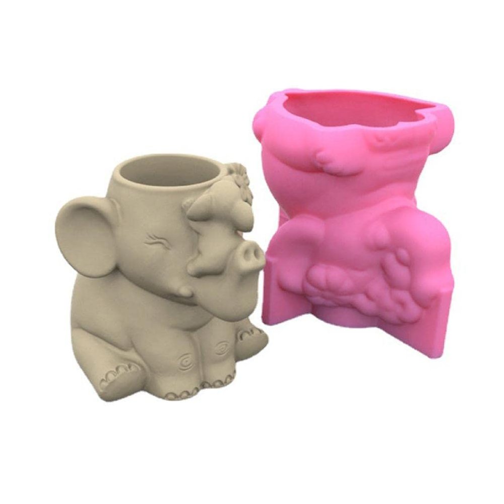 Elephant Planter Silicone Mold Flower Pot Concrete Mold Animal Statue Cement Gypsum Mold Flower Vase Epoxy Casting Mold Succulent Planter Mold Silicone