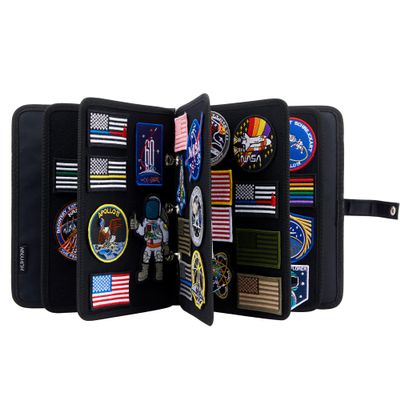 HUHYNN Patch Display Holder, Flip-Page Patch Booklet Organizer for Hook & Loop Patch Collections, 3-Ring Patch Display Binder with 5 Patch Holder Panels(Bag Only) (Black)