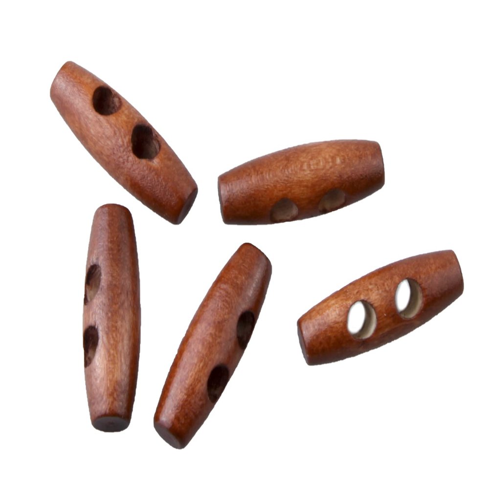 MAHAVIMOKSA 50pcs Brown/Coffee Color 2 Hole Scrapbooking Sewing Wood Toggle Buttons Stained Chery Oval 30x10mm(1-1/8 X 3/8)