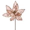 Vickerman 24" Champagne Velvet Sequin Trim Poinsettia Pick, Durable Polyester with Velvety Texture, 12" Flower Head Diameter, Includes 3 Pieces for Holiday Tree or Table Centerpiece view 1