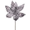 Vickerman 24" Silver Velvet Sequin Trim Poinsettia Pick, Durable Polyester with Velvety Texture, 12" Flower Head Diameter, Perfect for Holiday Tree or Table Centerpiece, Includes 3 Pieces in a Bag view 1