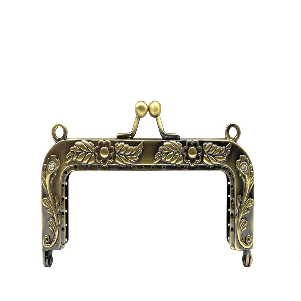 3dancraftit Rectangle Vintage Fancy Zinc Alloy Emboss Sew on Kiss Clasp Lock Coin Purse Pouch Bag Clutch Frame 3 3/4" x 2 13/16" / 9.5cm x 4.5cm Anti Bronze D18