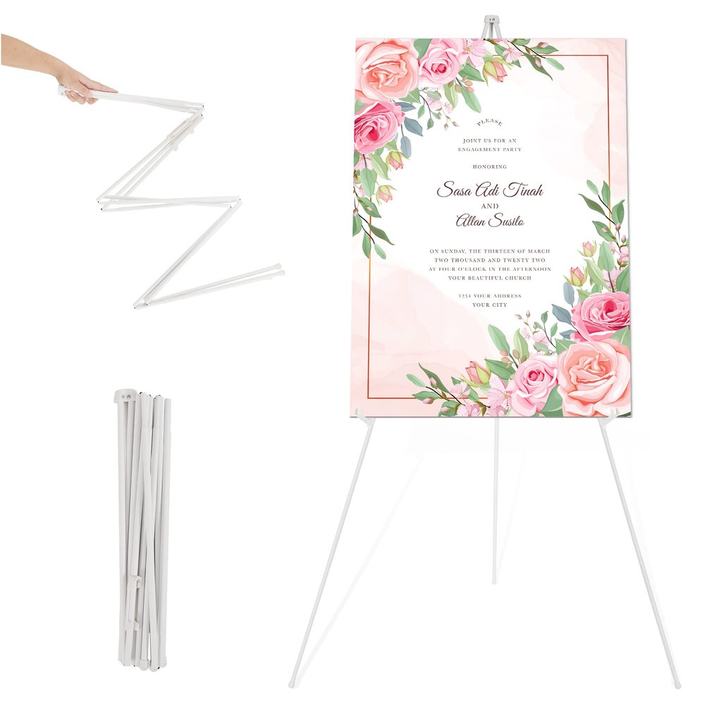 DDEAT Easel Stand for Wedding Sign & Poster - 63" Display Easels with Adjustable Metal Frame - White