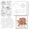 GLOBLELAND Peony Cut Dies & Clear Stamp & Painting Stencils Flowers Embossing Template Silicone Stamp Hollow Painting Stencil Set for Scrapbooking Card Making DIY Decoration view 1