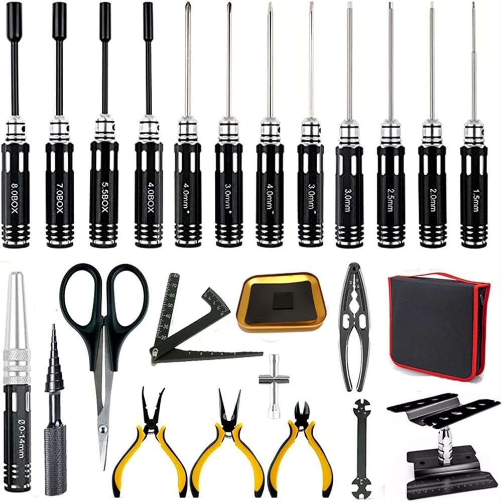GORHLady RC Car Tool Kit - Screwdriver Set,Screw Kit, Pliers, Wrench, Repair Tools for Quadcopter Drone Helicopter Airplane Boats Black