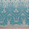 New Creations Empire Damask Design with Sequins Embroider On A 4 Way Stretch Mesh Fabric By The Yard (Aqua Mint on Mint Mesh) view 1