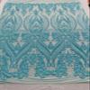 New Creations Empire Damask Design with Sequins Embroider On A 4 Way Stretch Mesh Fabric By The Yard (Aqua Mint on Mint Mesh) view 2